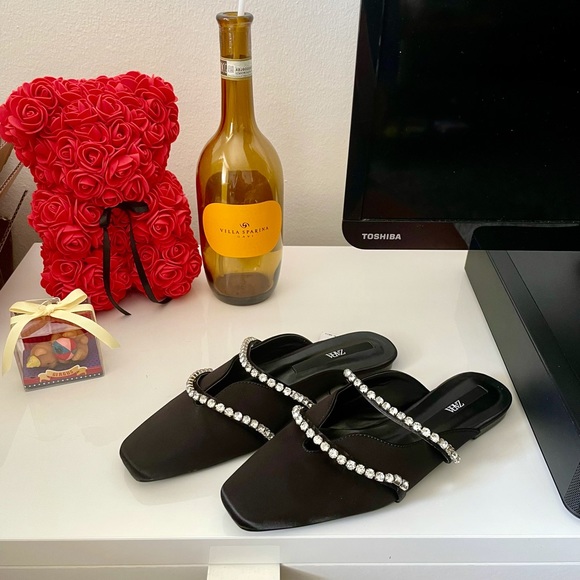 Zara Chain Rhinestone Flat Mules SIZE 37 - Picture 6 of 11